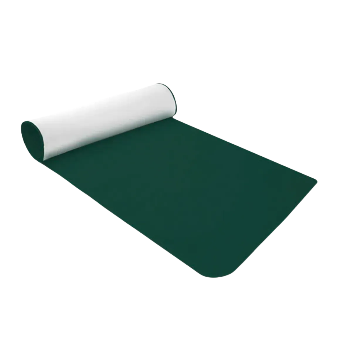 A dark green runner part unrolled, the roll standing at the far end