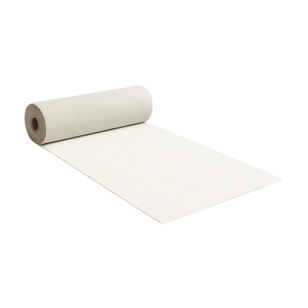 A white runner unrolled flat, the pile catching the light along one edge