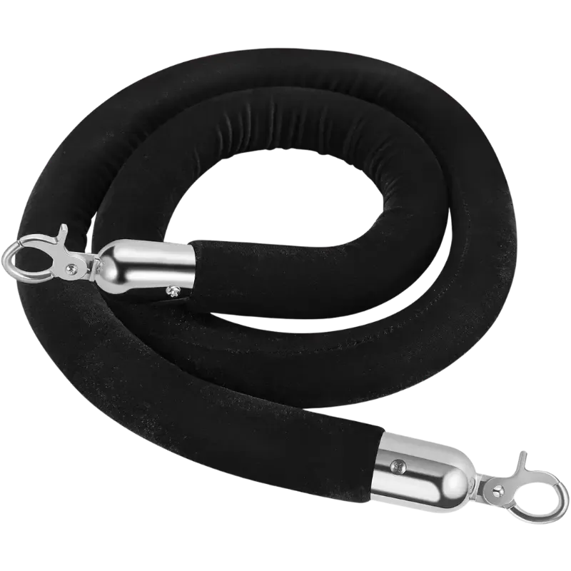 Black velvet rope, silver caps
