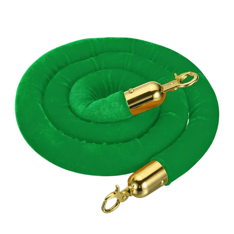 Bright green velvet rope, gold caps