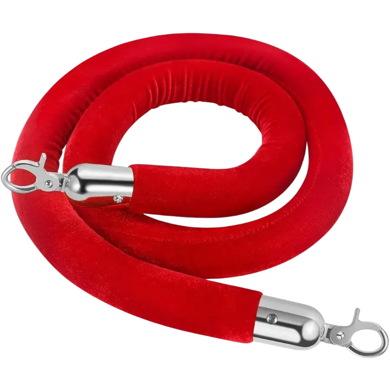 Red velvet rope, silver caps